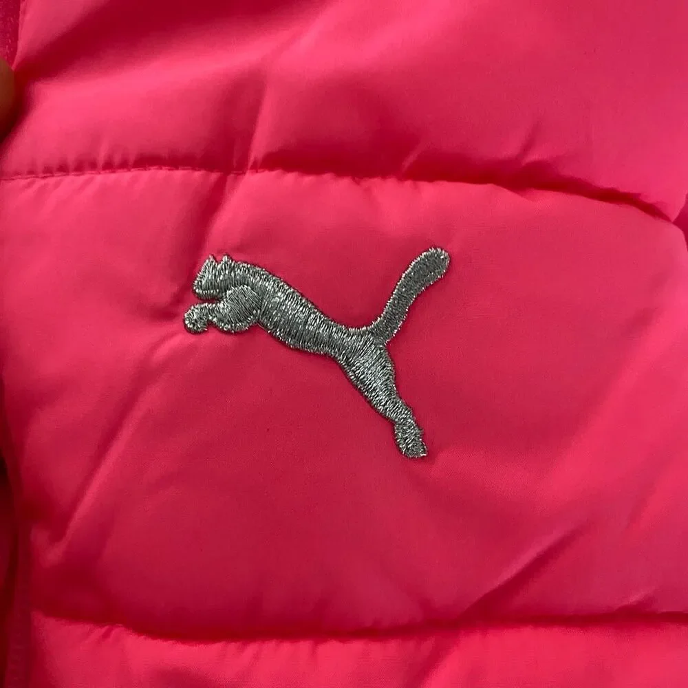 Puma Girls Pink Puffer Vest Size S 7/8 Quilted Zip Up Winter Outerwear